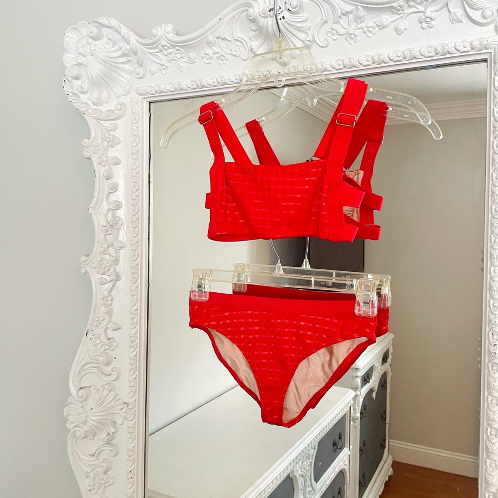 Lovers + Friends Red Harley Plaid Checkered Bikini Bathing Suit Swimwear Set